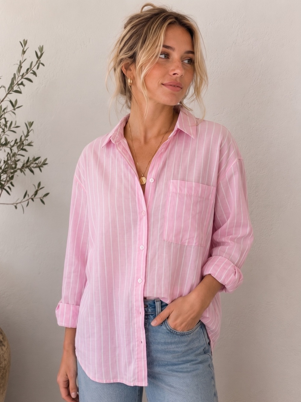 LOLA RIVER Striped Lyocell Shirt